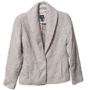 Eileen Fisher taupe wool blazer Small Boucle weave textured shawl collar pockets